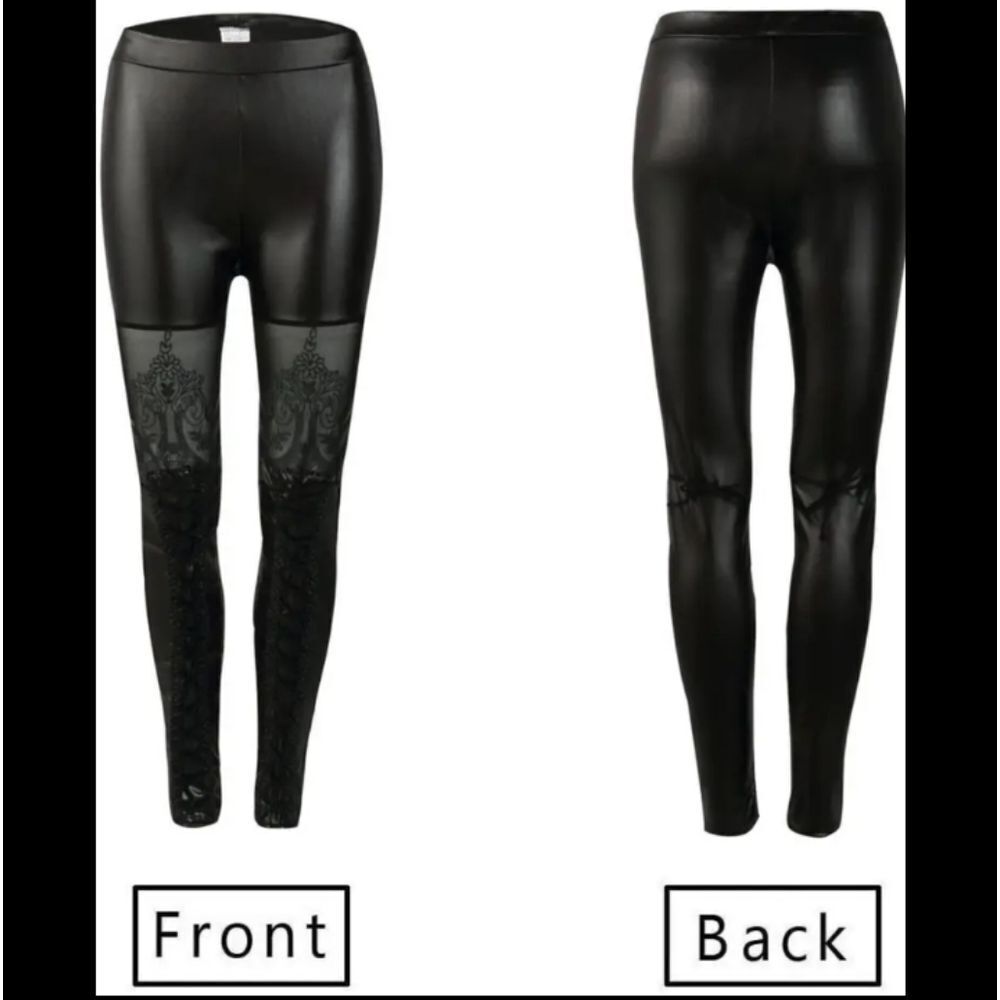 Ladies Elegant Black Lace Panel Leggings Sz Large - Picture 4 of 12